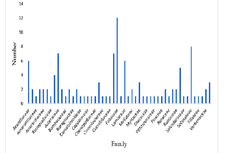 Number of plant species per family of medicinal plants used in the management of skin infections in Kenya.